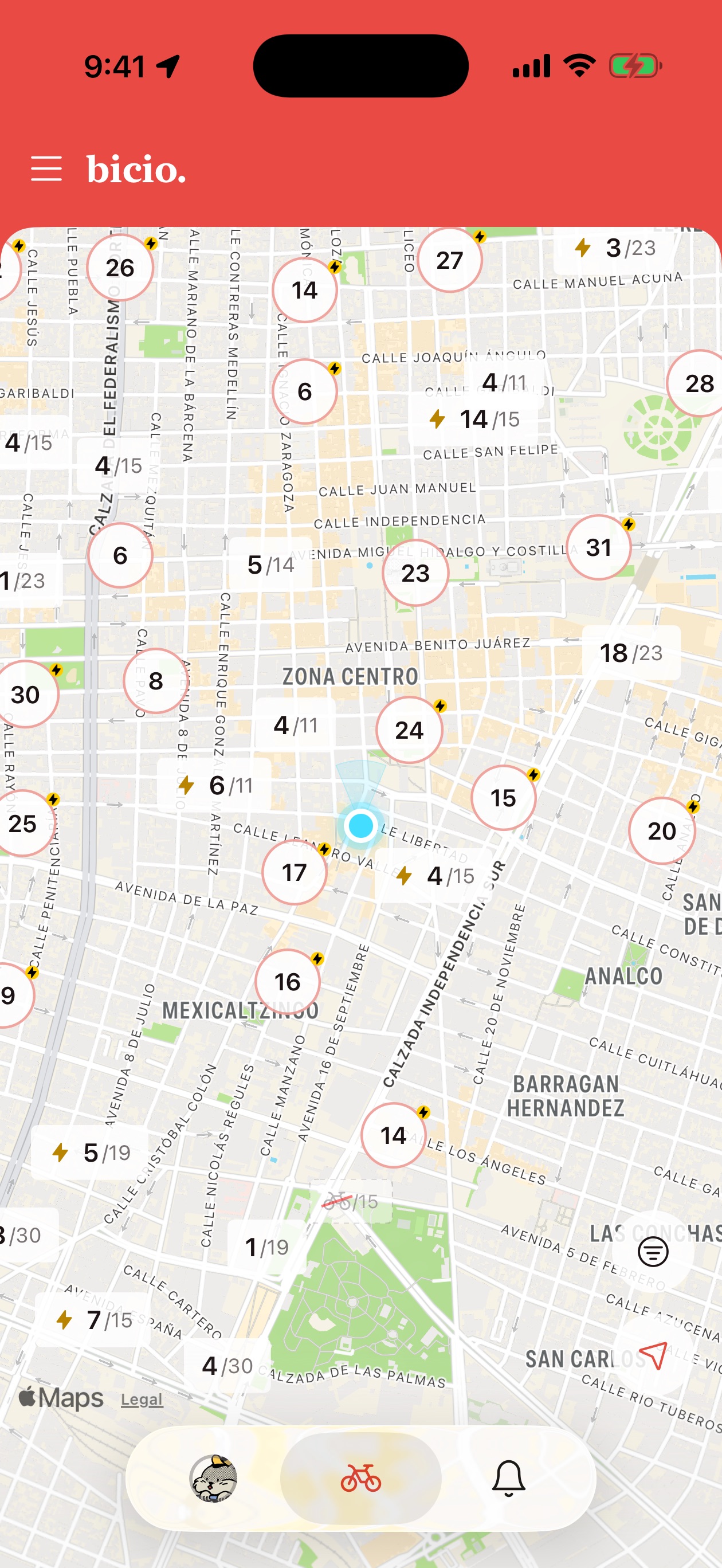 El mapa de bicio. con los colores de Chimi Coral